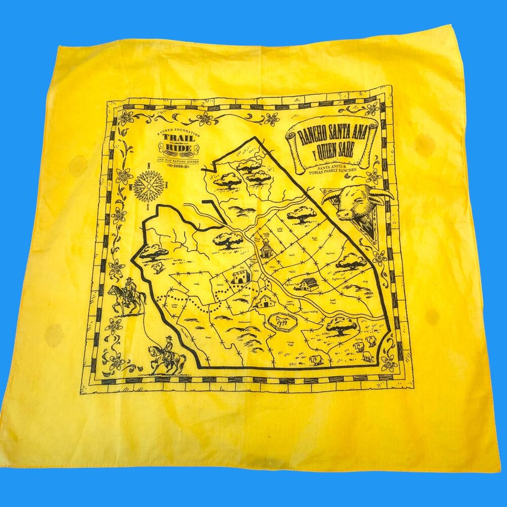 Western Kerchief Bandanna Trail Ride Map 2006 Rancho Santa Ana Yellow